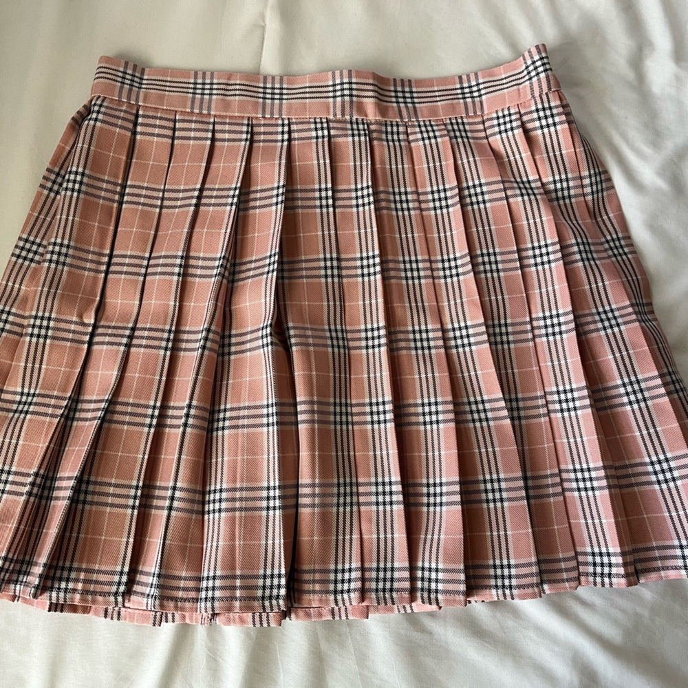 Hug sunshine pink plaid pleated mini skirt size xl